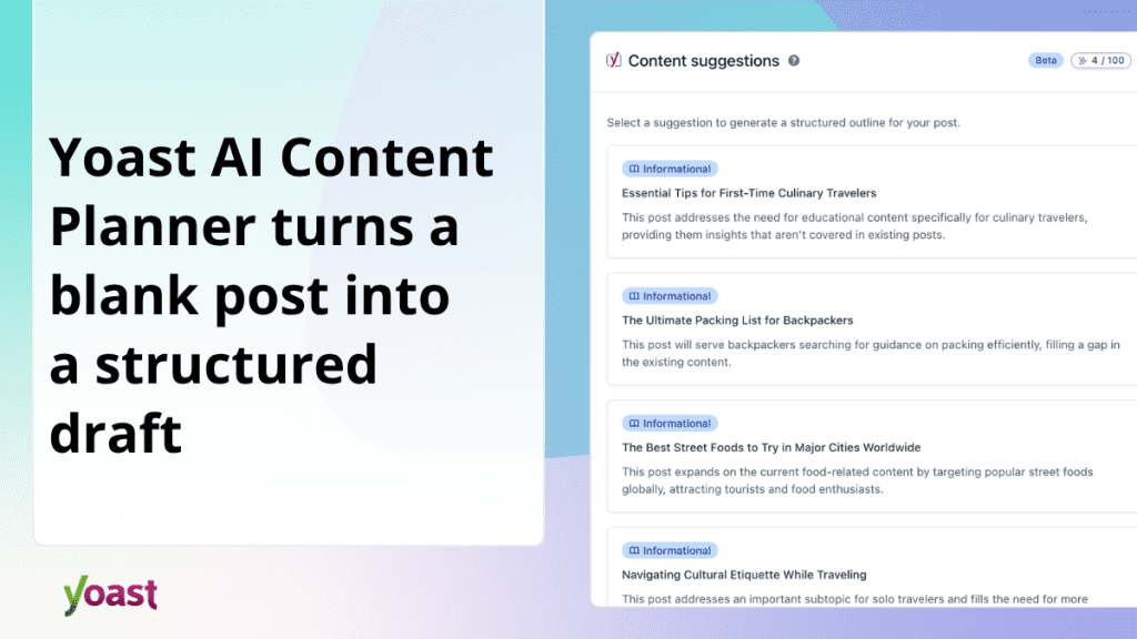 Yoast AI Content Planner turns a blank post into a structured draft • Yoast